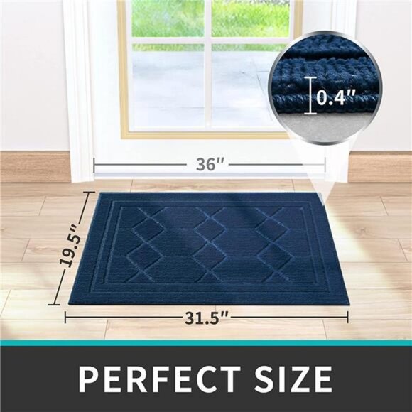 Front Door Mat Entry Rug Low Profile Non Slip,19.5"x31.5",Dark Blue - Picture 4 of 6